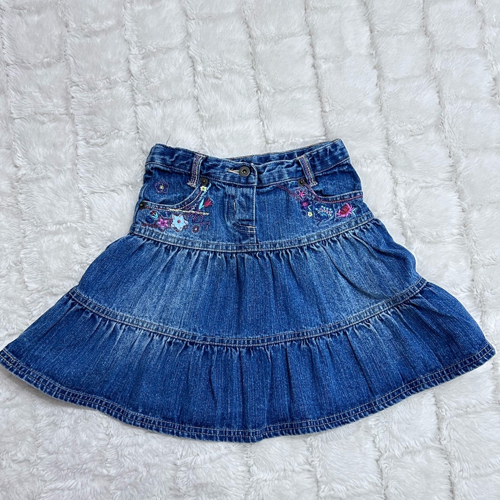 Mothercare Girls Blue Embroidered Denim Skirt with adjustable side Size 6X‎